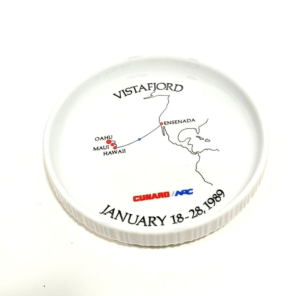 Vista fjord Jan 18-28, 1989 Cunard Cruise Line Plate(4 1/4" X 1 3/4") #1307